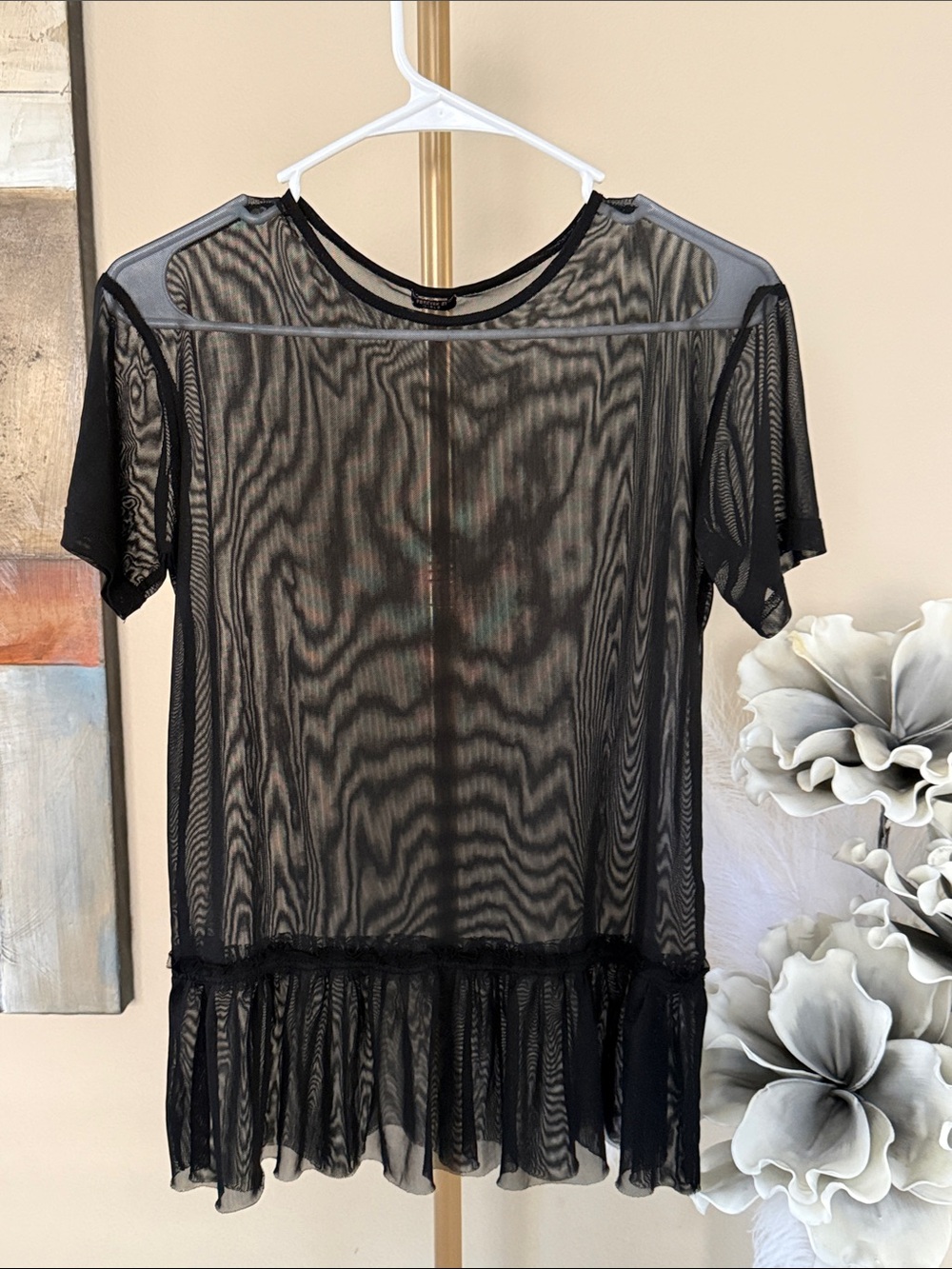 Forever 21 Black Sheer Mesh Mini Dress with Ruffle Hem